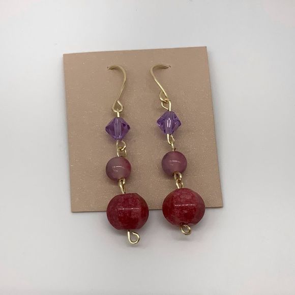 handmade Jewelry - NEW Handmade Beautiful Ruby Jade Swarovski and Jasper Earring